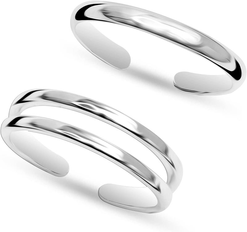 LeCalla 925 Sterling Silver Minimalist Toe Rings Set Simple Open Adjustable Toe-Rings for Women - Image 1